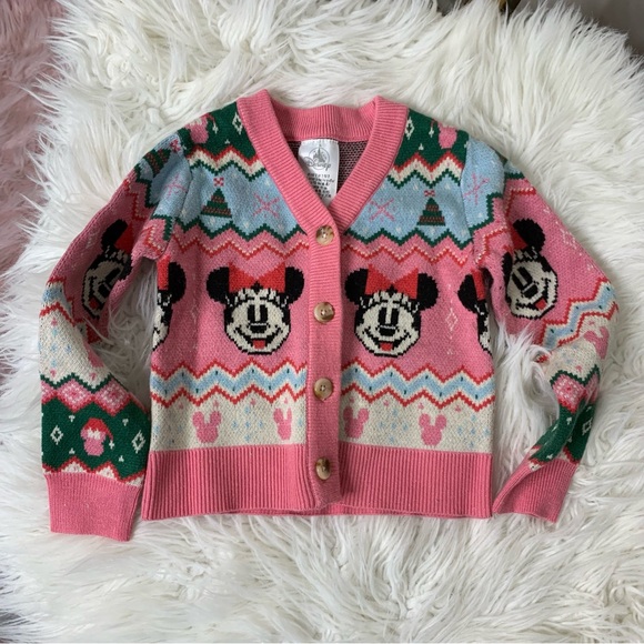 Disney Parks Kids Pink Christmas Cardigan - Picture 1 of 4
